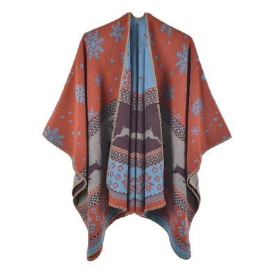 China Jacquard 2022 New Arrival Autumn Winter Double-sided Jacquard Shawl Christmas Scarf Gifts Cloak Ponchos Capes for sale