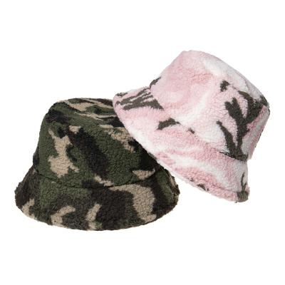 China Fashion New Winter Camouflage Hunting Caps Fleece Fisherman Plush Keep Warm Faux Rabbit Hair Furry Bucket Hat for sale