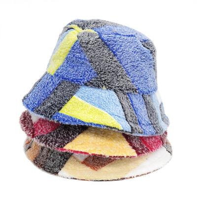 China Fashion Bucket Hat Bear Ear Ball Plush Fisherman Cap Fluffy Warm Furry Thick Basin Hat Colorful Bucket Hats for sale