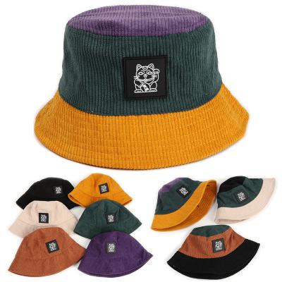 China Sunshade Wholesale custom Logo colorful two tone designer unisex splice patchwork warm thin corduroy bucket hat for sale