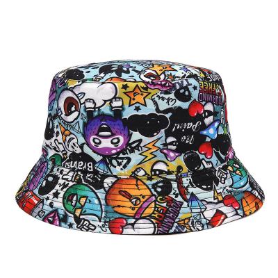 China Fashion Panama Bucket Hats Animal Letter Graffiti Print Summer Sun Caps Women Men Reversible Fisherman Hat for sale