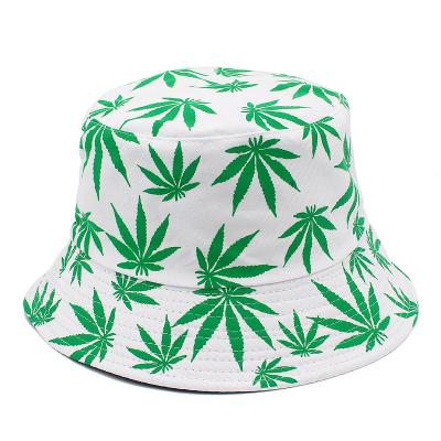 China Sunshade Fashion Designer Unisex Maple Leaf Printed Reversible Fisherman Hat Logo Custom Basin Bucket Hats for sale