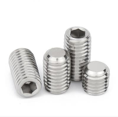 China Flat head hex set screw 304 stainless steel worm flat head screw, pointed top thread, for sale