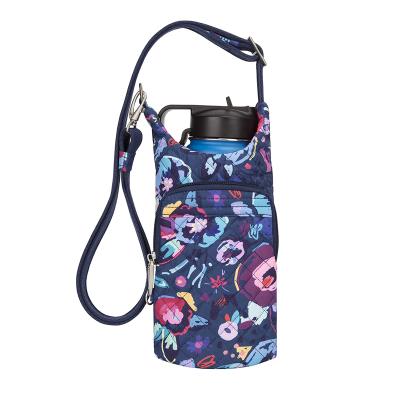 China Custom Logo Printed Water Bottle Carrier Insulated Bag Insulated Water Bottle Holder With Adjustable Padded Shoulder Strap for sale