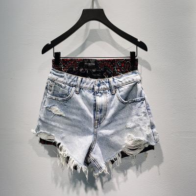 China Summer New Fashion Breathable High Waist Denim Soft Splicing Straight Casual Shorts for sale