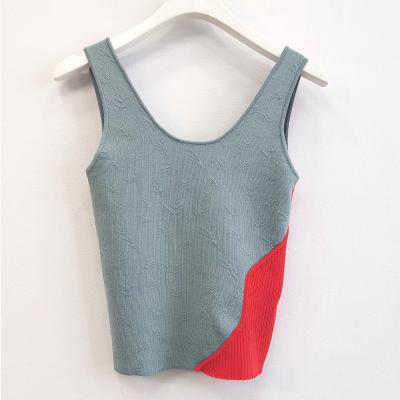 China Fashion Breathable New Style Summer Color Contrast Quilted Sleeveless Casual Knitted Vest for sale