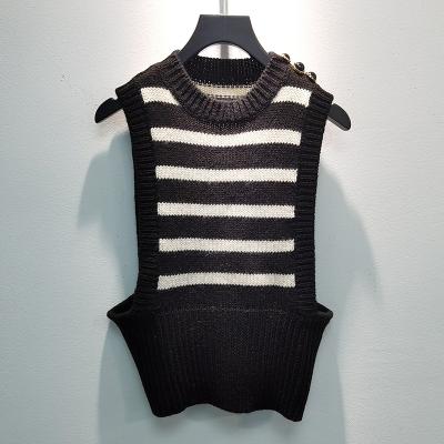 China Summer New Round Striped Wool Breathable Sleeveless Knitted Vest For Women for sale