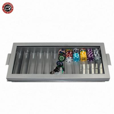 China Silver Luxury Chip Tray Casino Baccarat Texes Customize Iron 12 Rows Metal Roulette Rolls Blackjack Table Acrylic Clay for sale