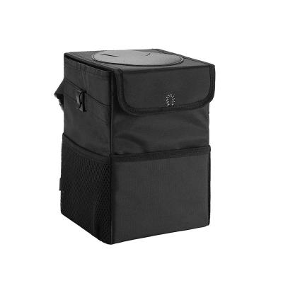 China Removable Liner 2.4 Gallon Car Trash Can Universal Waterproof Promoted Organizer Waste Bin With Lid And 3 Storage Pockets for sale