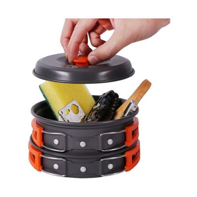 China Outdoor Portable Aluminum Pot 2 or 3 Person Cooker Combination Camping Teapot and Pot Sets for sale