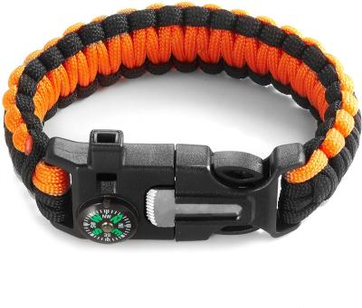 China Universal Outdoor Camping Hiking Whistle Fire Starter Compass Survival Paracord Bracelet for sale