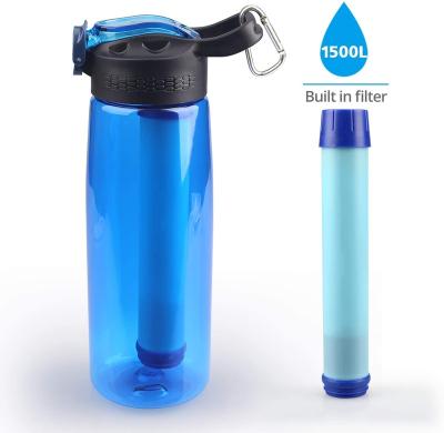 China Travel Survival Camping Hiking Survival Personal Outdoor Water Bottle With Filter Straw for sale