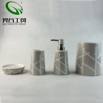 China Viable Factory Direct Ceramic Toothbrush Holder 3pcs Dispenser Soap Dish Bathroom Set With Pattern for sale