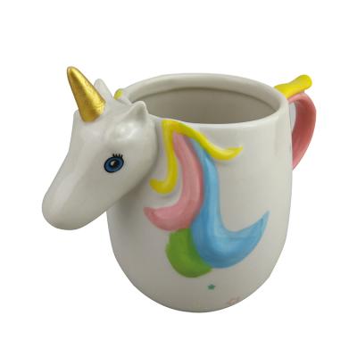 China Custom Animal Cartoon Viable Handle Unicorn Horse Ceramic Coffee Mugs for sale