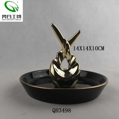 China Wholesale Cute Wedding Europe Jewelry Decor Rabbit Deer Shape Small Ceramic Ring Trinket Tray for sale