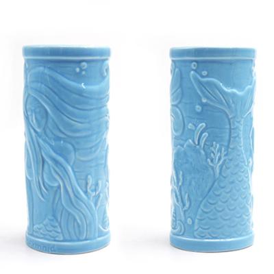 China Viable Wholesale Ceramic Stain Relief Mug Mermaid Embossed Tiki Mug for sale