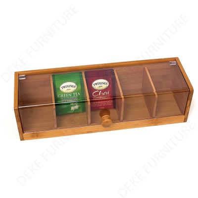 China Recyclable Bamboo Tea Display Box Storage Organizer For 5 Compartments With Acrylic Clear Door for sale