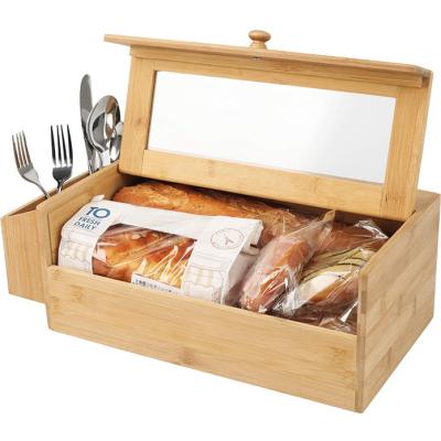 China Wholesale Customized Viable Quality One Door Bread Box Bamboo Trash Can With Storage Container For Kitchen for sale