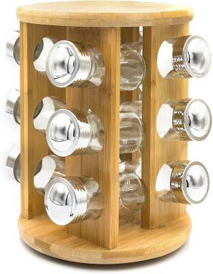 China Sustainable Bamboo Spice Rack Organizer with 12 Spice Jars Spice Organizer with 360-Degree Rotation for sale