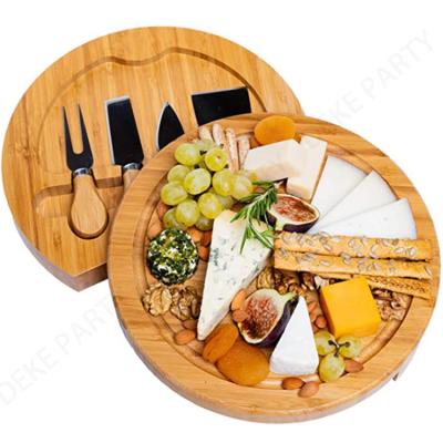 China Stocked Durable Rotating Bamboo Round Cheese Board And Knife Set Utensils for sale