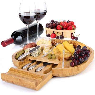 China Bamboo Tray Stocked Cheese Charcuterie Serving Tray Board Cutlery with Knife Sets for sale