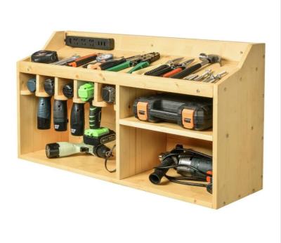 China Sustainable Bamboo Machine- Storage Organizers Drill Charging Station with 5 Drill Slots Hanging Mechanic Tool Rack for sale