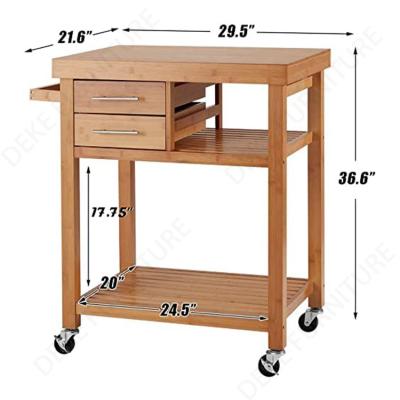 China BAMBOO Rolling Serving Cart Table Kitchen Island Trolley Cart Natural Bamboo Cabinet with Drawers and Handle for sale