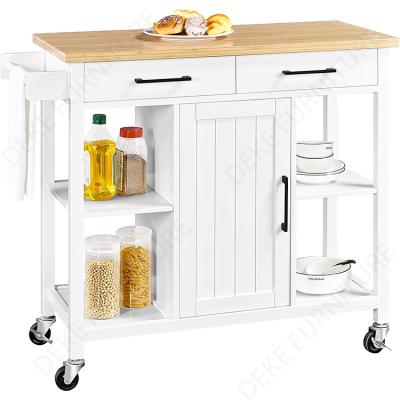 China BAMBOO Kitchen Trolley Cart With Drawers And Storage Serving Rack With Towel Rack for sale