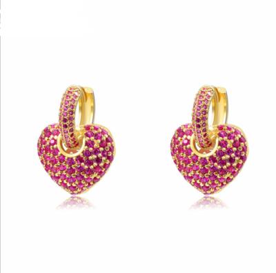 China Onier Brass China Wholesale Unique Cute Earrings CZ Stone Gold Plated Daily Wear Heart Stud Earrings for sale