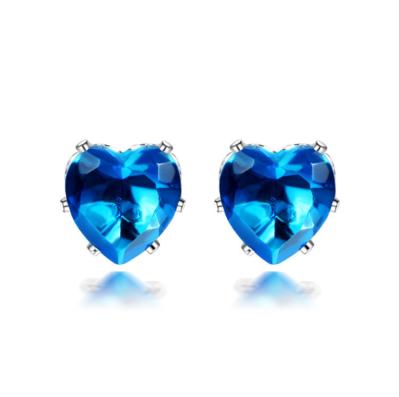 China Onier Lover's Korean Blue Heart Shaped Earrings Casual/Sporty Simple Charm Single Stone Earring For Girl for sale