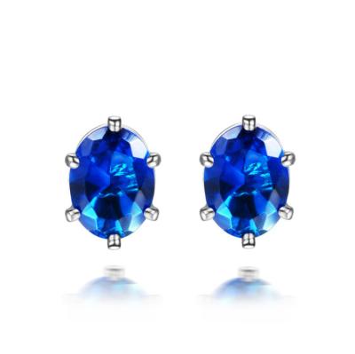 China Natural Oval Faceted Onier Studs Earring Fashion Jewelry Stone Sapphire Earrings Simple Silver Ladies Silver Earrings for sale