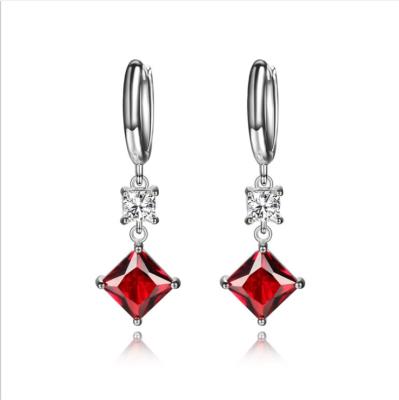 China Free Shipping Elegant Korean Female Jewelry Onier Garnet Brass Red Glass Crystal Rhinestone Earrings For Women And Ladies for sale