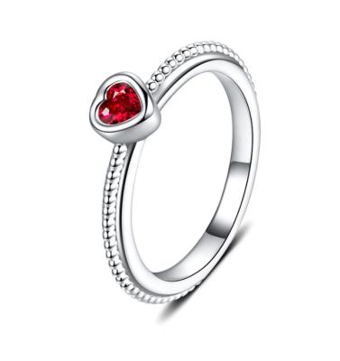 China Wholesale Onier Fashion Jewelry Brass Heart Shaped Red Rhodium Plated Stackable Ring CZ Ring For Wedding for sale