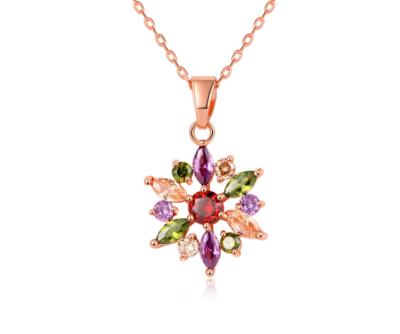 China Custom High Quality Big Pink Stone Gold Plating Pendant Necklace in Birthstone Brass for Girl for sale