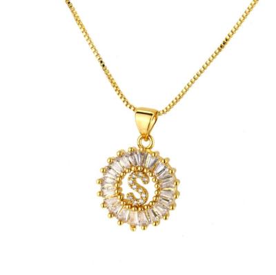 China Wholesale Fashion Brass Gold Plated CZ Zircon Letter Diamond Pendant Necklace for sale