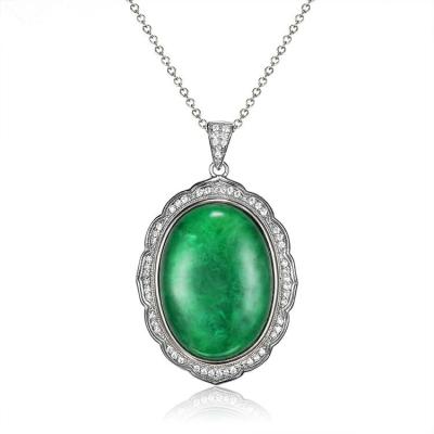 China Silver Onier Custom Pendant With Big Green Jade Fashion High Quality New Design Gemstone Pendant for sale