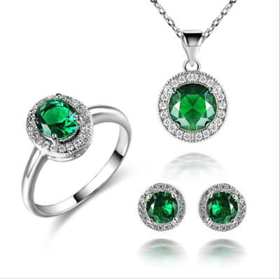 China Onier Jewelry Set China 925 Silver Green Silver Green Round Shape Zircon Jewelry Set For Wedding for sale