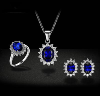 China Fashion Wholesale Onier Jewelry Set Silver Necklace And Earring Blue Bridal Jewelry Set For Women for sale