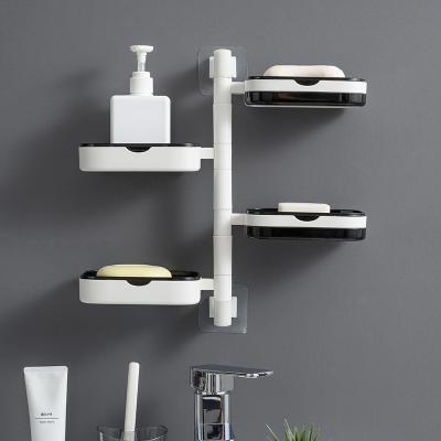 China 2/3/4 Layer Bathroom Soap Box Shelf Wall Mounted Rotatable ABS+stainless Soap Holder Without Steel Suction Viable Punch for sale