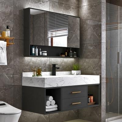 China Modern Luxury Stone Bathroom Towel Cabinet Vanity Cabinet Set With Smart Countertop LED Mirror Cabinet for sale