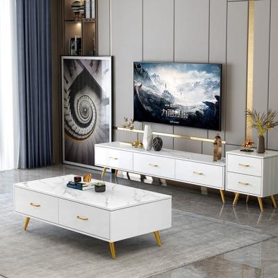 China Modern Luxury Modern TV Table Stand Coffee Table Stone Top With Drawer Living Room Table Set for sale