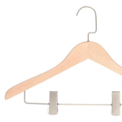 China Eco-friendly Material Clothes Store Wholesale Wood Korea Gray Wooden Clip Hanger Ink Printing White Logo Hangers Laminated Heavy Duty Office for sale