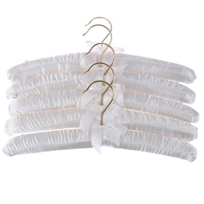 China High quality pure white coat padded coat hanger ivory colored satin hangers eco-friendly fabric cover material with clips for sale