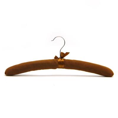 China Eco-Friendly Material Fancy Inspiring Pastoral Satin Single Hanger Brown Fabric Hanger Padded Hangers Wholesale For Drying Clothes for sale