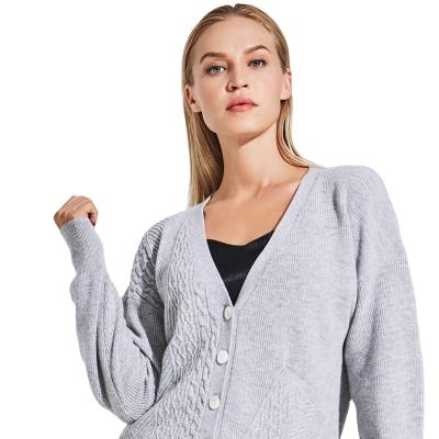 China Anti-pilling Newest high quality wool factory knitted deep V neckline fashion cardigan sweater for women for sale