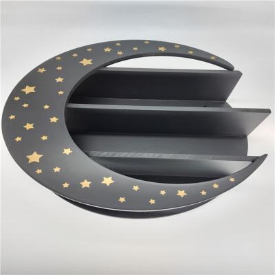 China Europe Floating Crescent Moon Stars Wall Shelf Wooden Triple Moon Decor Moon Wall Mounted Shelf for sale