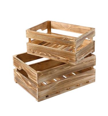 China Europe Vintage Irregular Wooden Decorative Basket Storage Box Wholesale Fruit Vegetable Crate for sale