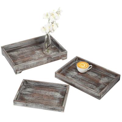 China Europe Amazon Amazon Rustic Distressed White Farmhouse Pine Wood Serving Durable Solid Tray for sale