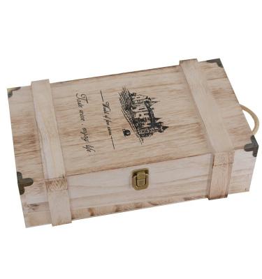 China Europe Luxury Wooden Gift Box Wooden Wine Packaging Box With Rope Handle for sale