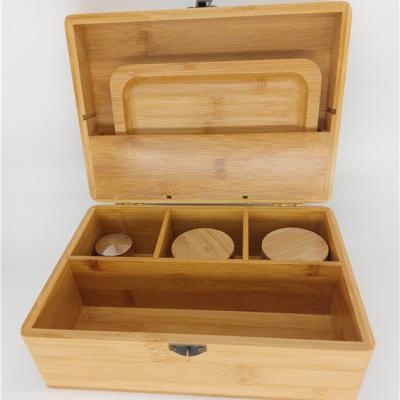 China Europe Amazon Herb Stash Box Handmade Natural Wooden Stash Box Bamboo Box With Lock Rolling Tray for sale